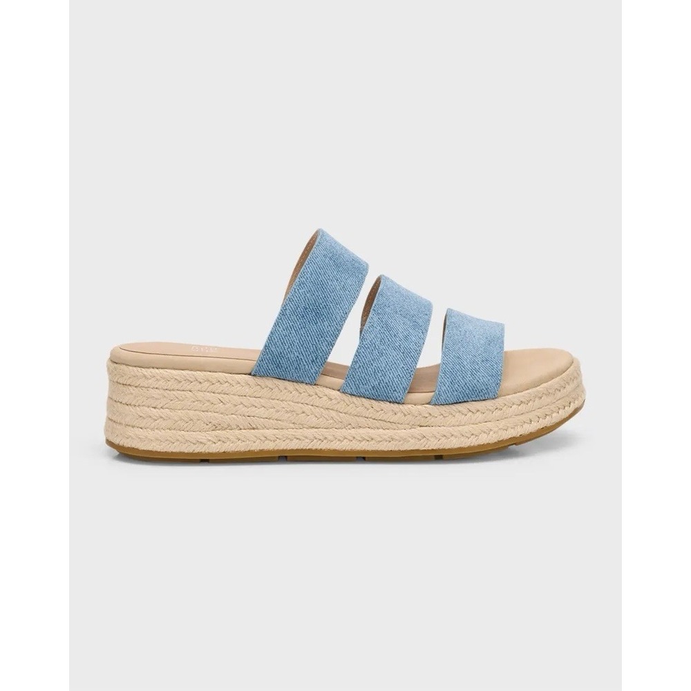 NWOT Eileen Fisher Kayla Denim Three-Band Wedge Espadrilles Women 9 1/2 $185